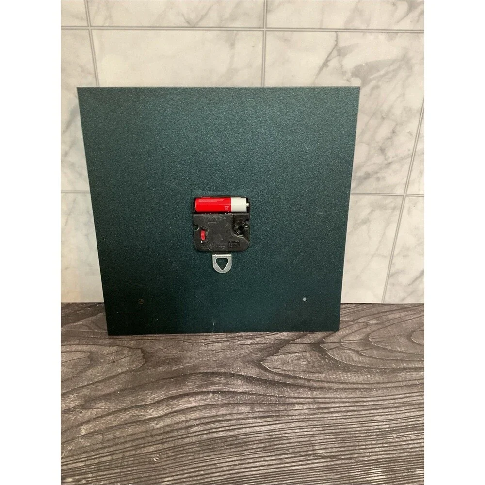 Rustic Slate,metal Clock W/ Green Border, Brownish Face,gold Brass Clock Hands